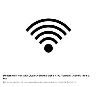 Modern WiFi Icon With Clean Geometric Signal Arcs Radiating Outward From a Do Stock Illustration