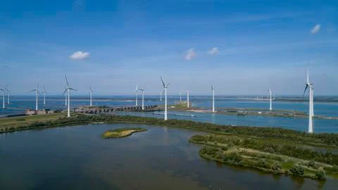A Modern Wind Farm consisting of Wind Turbines with Two and Three Blades Stock Photos