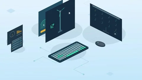 Modern wind farm operations center with animated controls and data visualization Stock Footage 339752452