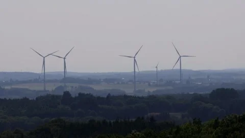 A modern wind park in dusk 4k 30fps video Stock Footage 243828289