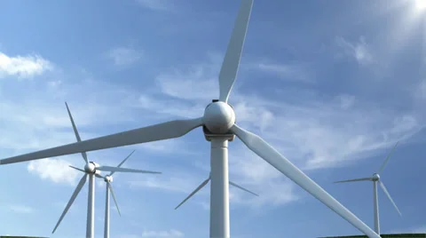 Modern Wind Turbines on beautiful clouds background with sun Stock Footage 32903431