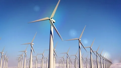 Modern windmill against the blue sky Stock Footage 70957546