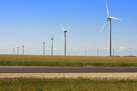 Modern windmills along the interstate Stock Photos
