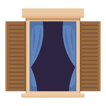 Modern window with blue curtains slightly open Ilustración de archivo