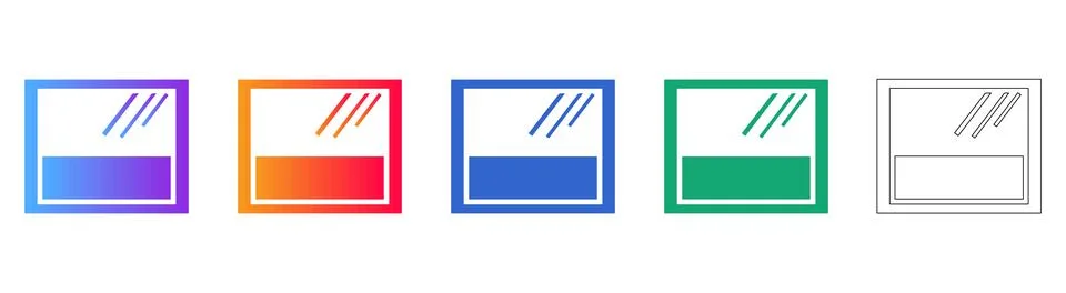 Modern Window Frame Icon Set in Gradient and Outline Styles Stock Illustration