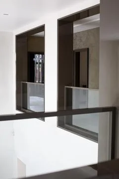 Modern window railing white wall design interior Stock Photos