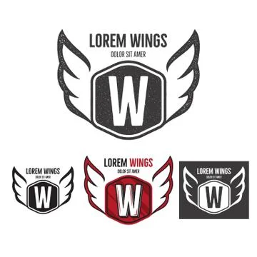Modern wings shield template logo design. Monochrome, silhouette, color, retro Stock Illustration