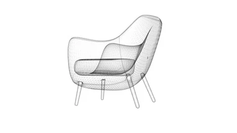Modern Wireframe Armchair Design From Various Angles Highlighting Aesthetic.. 動画素材 344394196