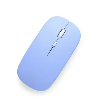 Modern wireless blue computer mouse on white background Stock Photos