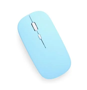 Modern wireless blue computer mouse on white background Stock Photos