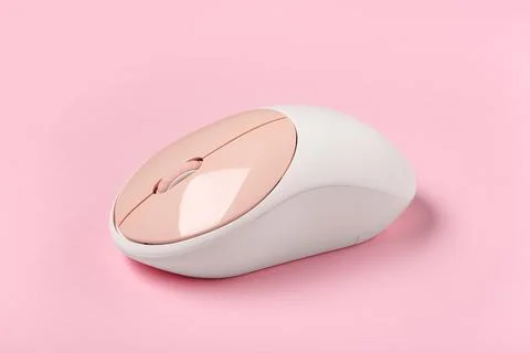 Modern wireless computer mouse on pink background Stock Photos