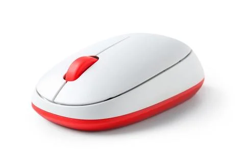 Modern wireless computer mouse on white background Stock Photos