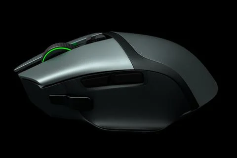 Modern wireless gaming computer mouse isolated on black background Stock Illustration