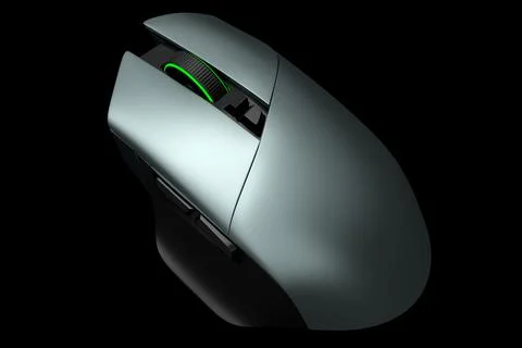Modern wireless gaming computer mouse isolated on black background 스톡 일러스트