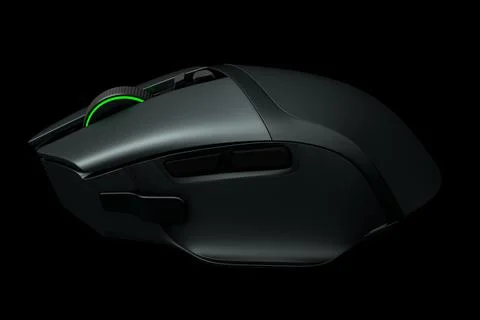 Modern wireless gaming computer mouse isolated on black background Stock Illustration