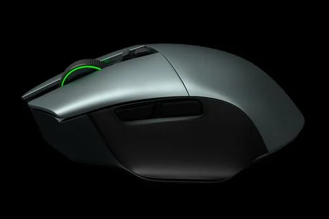 Modern wireless gaming computer mouse isolated on black background Stock Illustration