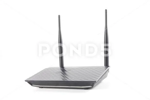 Modern wireless internet router isolated on white background ~ Hi Res ...