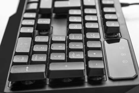 Modern wireless keyboard on white . Stock Photos