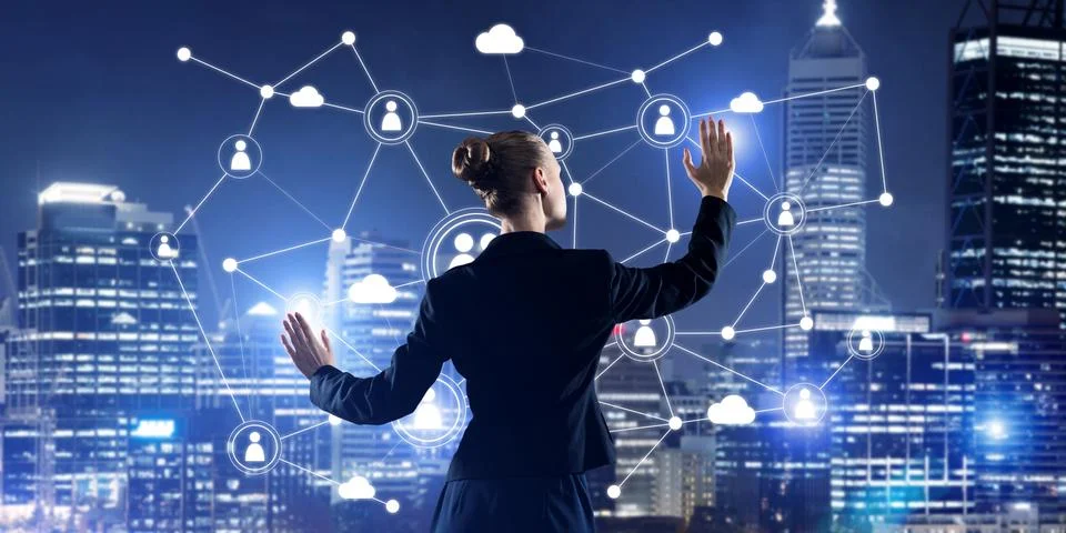 Modern wireless technologies and networking as tool for effective business Stock Photos