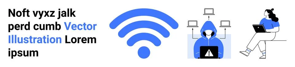 Modern Wireless Technology with Security Elements and Remote Working Concept Stock Illustration