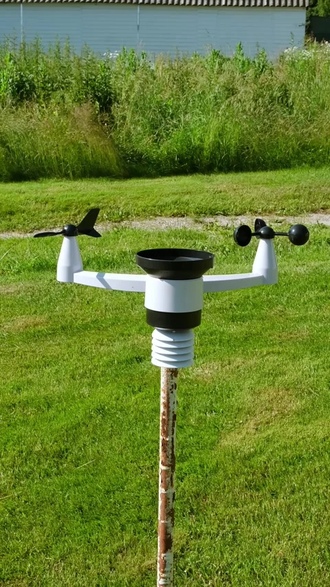 Modern wireless weather station. There are sensors of temperature and humidity Stock Footage 345672402