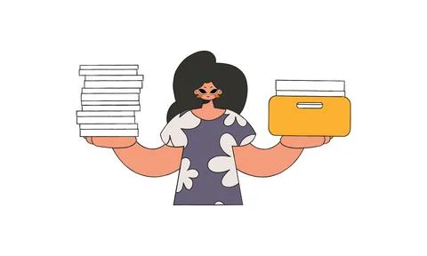 A modern woman holds a stack of documents in her hands. Stock Illustration