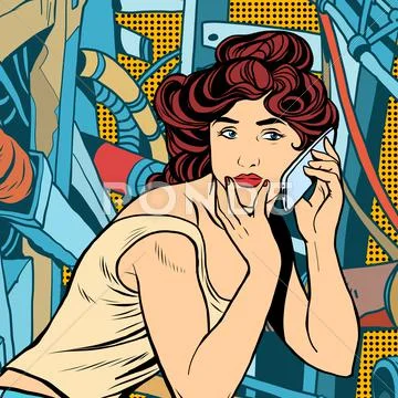 Modern woman phone background industrial landscape Stock Illustration