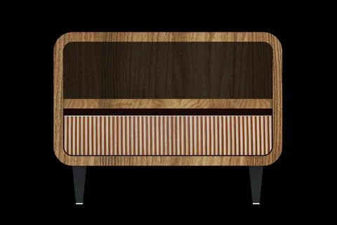 Modern Wooden Bedside Table with Open Shelf and Slatted Front Design Ilustración de archivo
