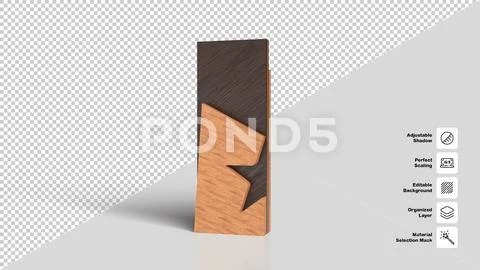 Modern Wooden Star Trophy with Metal Top Abstract 3D Render PSD Template
