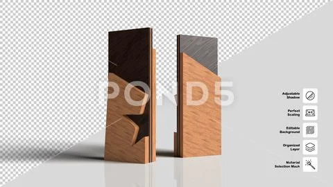 Modern Wooden Star Trophy with Metal Top Abstract 3D Render PSD Template