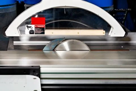 Modern woodworking machine for the precise sawing of wooden materials, close- Stock-Fotos