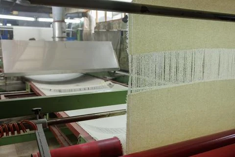 Modern Wool Fabric Production Process in Textile Factory with Weaving Machi.. Stock Photos