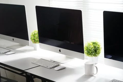 Modern work desk concept Stock Photos