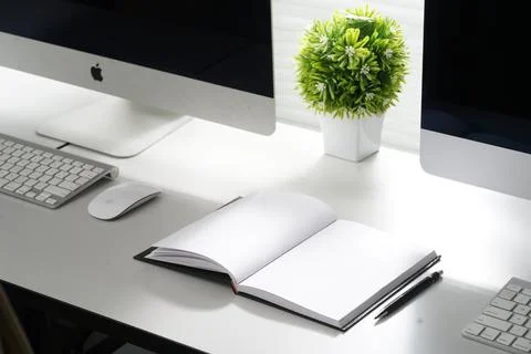 Modern work desk concept Stock Photos