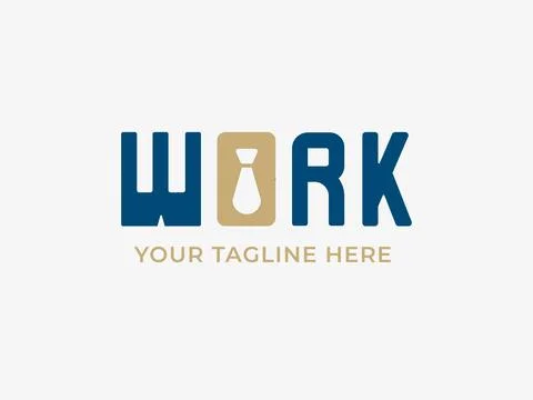 Modern WORK logo featuring bold blue letters and a sleek gold tie icon イラスト素材