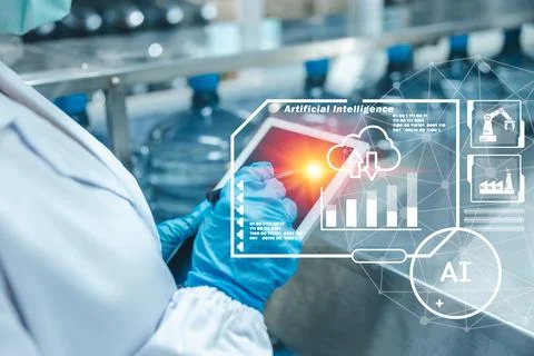 Modern worker using computer tablet AI application software on handheld dev.. 스톡 사진