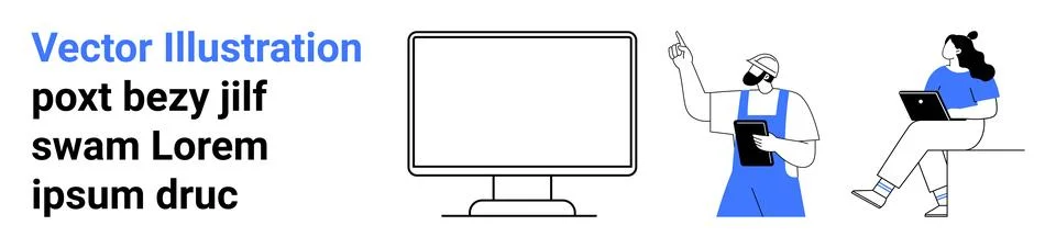 Modern Workforce Collaboration with Technology and Teamwork in Remote Work Stock Illustration