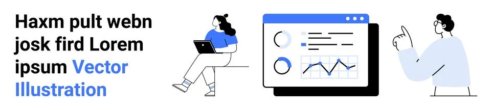Modern Working Environment with Data Analysis and Remote Collaboration Concep Illustrazione stock