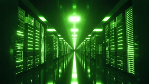 Modern working server room with rack servers. Data center with endless servers Stock Footage 156477239