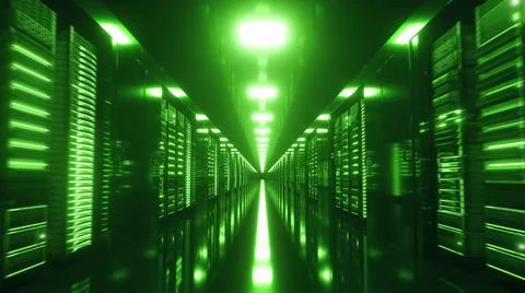 Modern working server room with rack servers. Data center with endless servers Stockillustratie