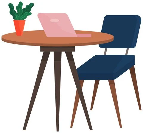 Modern workplace with computer flat design. Office chair and desk with laptop 库存插图