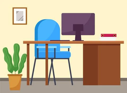 Modern workplace flat design. Office chair and office desk with a computer Stockillustratie