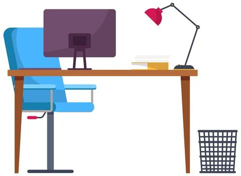Modern workplace flat design. Office chair and office desk with a computer Illustrazione stock