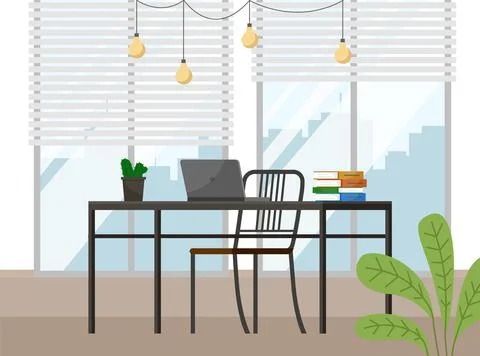 Modern workplace flat design. Office chair and office desk with a computer in Stockillustratie