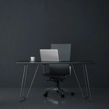 Modern workplace in the office with black wall 库存插图
