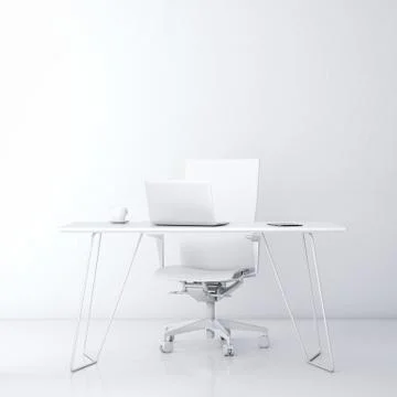 Modern workplace in the office with white wall Stock Illustration