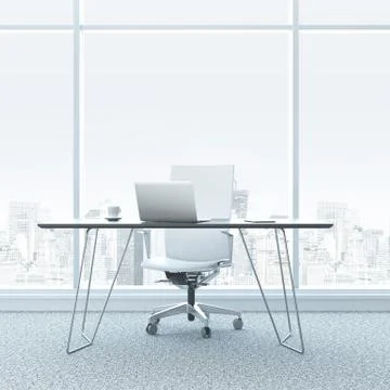 Modern workplace in the office with windows Illustrazione stock