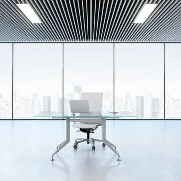 Modern workplace in the office with windows Stock Illustration