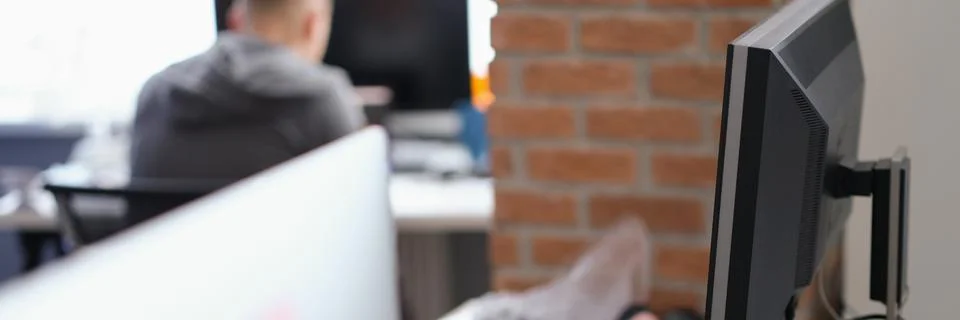 Modern workplace of office workers with computer Stock Photos