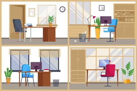 Modern workplace space for several workers. Office chair and desk with computer Stock Illustration